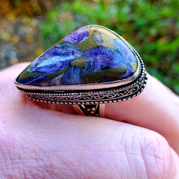 New Oversized Copper Charoite 925 Silver Ring. - Picture 7 of 13